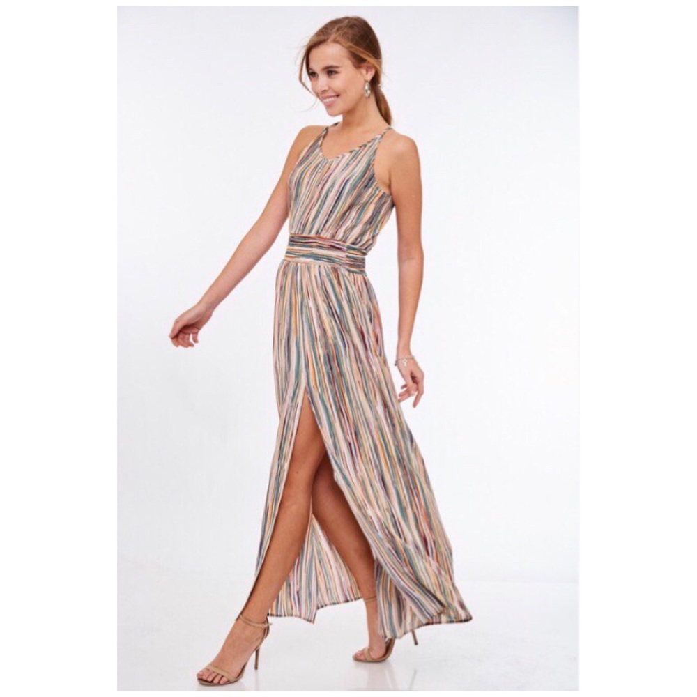 Green Multi Color Keyhole Halter Maxi Dress - Picture 2 of 4